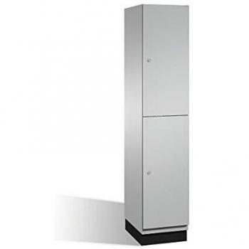 Armario de compartimentos Cambio C+P con barra perchero, 1 sección, cuerpo y puerta en blanco aluminio, ancho 400 mm