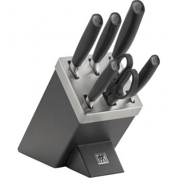 ZWILLING All *Star 7-Piece Self-Sharpening Knife Block Set, Includes Vegetable Knife, Utility Knife, Bread Knife, Chef's Knife, Carving Knife and Multi-purpose Scissors. Stainless Steel