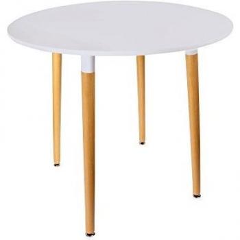 Mesa Redonda Blanca Bicolor Escandinava de 76 cm con Patas de Madera Naturales