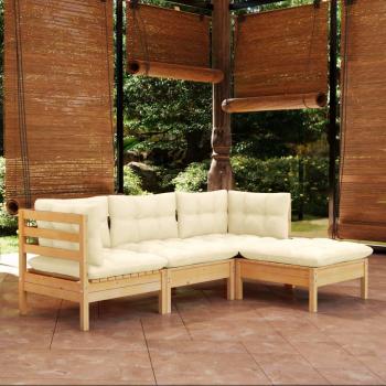 Juego de muebles de jardín 4 piezas con cojines de madera de pino crema