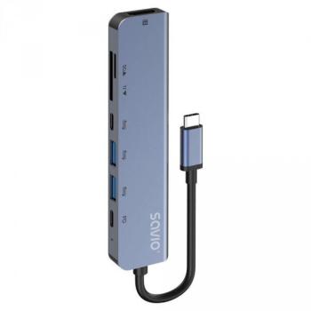 Hub USB-C Savio AK-82 7 en 1 con HDMI 4K, lector SD y carga Power Delivery