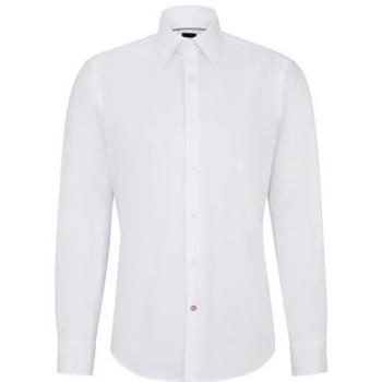 Camisa de hombre BOSS Joe Kent de manga larga blanca, corte regular fit, tamaño 43