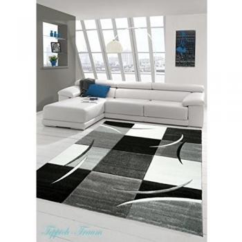 Sala de estar diseñador Alfombra Alfombra contemporánea alfombras de pelo bajo con el patrón de diamantes de recorte de contorno Gris Blanco Negro