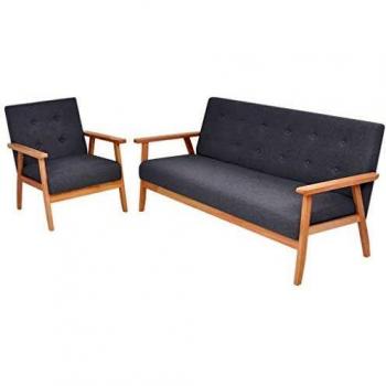 vidaXL Set de Sofás de 2 Piezas de Tela Gris Clara Mobiliario Hogar Habitación