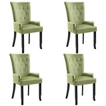 vidaXL Set of 4 Light Green Velvet Dining Chairs with Armrests