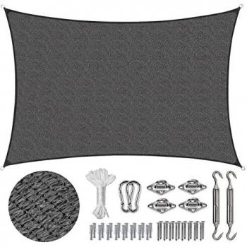 Sekey Toldo Vela de Sombra 4x5m Rectangular con Cuerda y Kit de Montaje HDPE Prueba de Viento, Transpirable, Protección Rayos UV, para Terraza Patio Exteriores Jardín, Antracita
