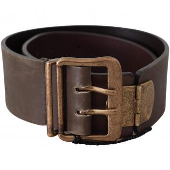 Ermanno Scervino Brown Leather Wide Bronze Buckle Waist Belt - 60 cm / 24 Inches