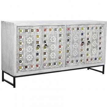 Aparador DKD Home Decor Cerámica Gris Blanco Madera de Mango (150 x 38 x 80 cm)