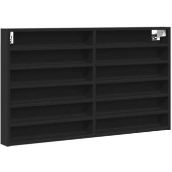 Vitrina de madera de ingeniería 100x8,5x58 cm en Blanco, Negro y Roble Sonoma - Mueble de Almacenaje Estantería para Oficina, Estudio y Dormitorio