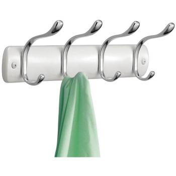 mDesign – Perchero metálico de pared – Colgador de pared con 8 ganchos – Perchero para colgar ropa, accesorios y toallas fabricado con acero – Color: blanco perla y plateado