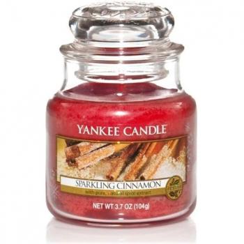 Yankee Candle Sparkling Cinnamon Vela Aromática en Frasco Pequeño, Rojo, 104g