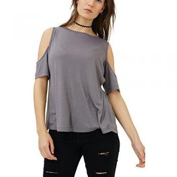 trueprodigy Casual Mujer Marca Camiseta Basico Ropa Retro Vintage Rock Vestir Moda Cuello Redondo Hombro Sin Tirantes Slim Fit Designer Fashion Blusa, Colores:Anthracite, Tamaño:S