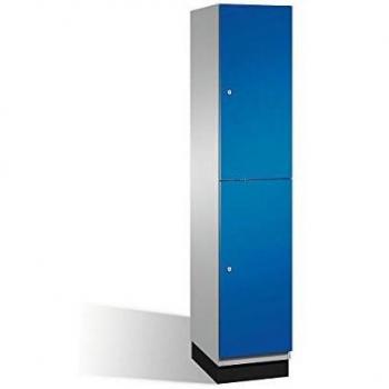 Armario de Compartimentos Cambio C+P con Barra Perchero, 1 Sección, Cuerpo Aluminio Blanco y Puerta Azul Enziano, Ancho 400 mm