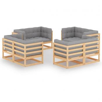 8-Piece Solid Pine Garden Lounge Set with Cushions
