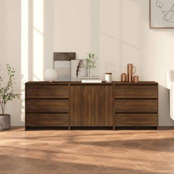 Aparador de 3 piezas madera manufacturada marrón roble vidaXL