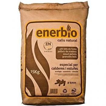 Enerbío; Saco papel de pellets 15 kg. Certificado ENPlusA1. Para estufas y calderas