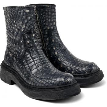 Camperlab Vamonos Unisex Animal Print Leather Ankle Boots - Grey, Size 39
