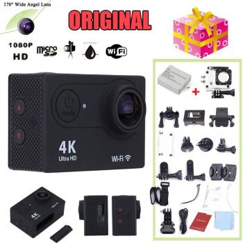 Cámara de acción deportiva 4K Ultra HD con lente gran angular de 170°, Wifi, impermeable hasta 30M, pantalla de 2.0, 1080p a 60fps y 12MP