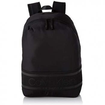 Calvin Klein - Striped Logo Round Backpack, Mochilas Hombre, Negro