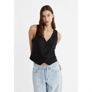 Stradivarius Black Short Buttoned Waistcoat L