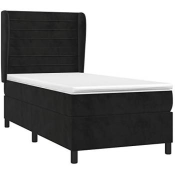 Cama box spring con colchón terciopelo negro 80x200 cm