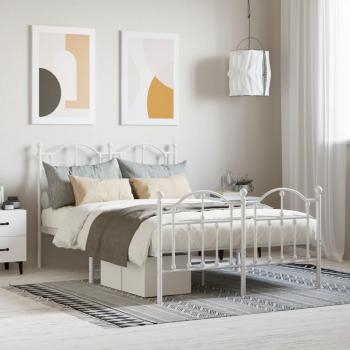 Cama de metal blanca con cabecero y pediera 120x190 cm
