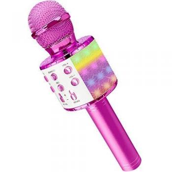 Micrófono Inalámbricos Karaoke, Microfono Niños Bluetooth Portátil con Altavoz y Luces LED, para KTV Canta Partido Musica, Compatible con Android/iOS PC, AUX o Teléfono Inteligente