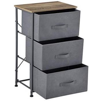 Cajonera pro.tec con 3 cajones de Metal y MDF, 73x45x30 cm, Gris y Efecto Madera