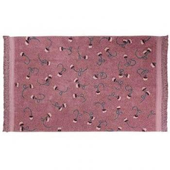 Alfombra lavable de algodón rosa y gris con flores 140x210 cm