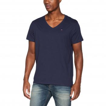 Tommy Hilfiger Blue Cotton Men's V-Neck T-Shirt - Size L