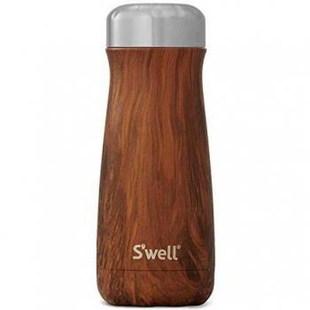 S'well Unisex's Stainless Steel Traveler-470ml-Teakwood-Triple-Layered Vacuum-Insulated Travel Mug Keeps Coffee, Tea and Drinks Cold for 24 Hours and Hot for 12-BPA-Free Water Bottle, Teakwood, 470ml