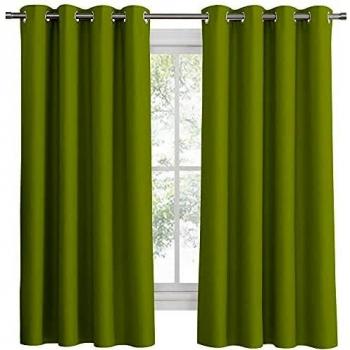 PONY DANCE Cortinas Opacas con Ollaos Verde - Telas Termicas Aislantes Mosquiteras Reducción Ruido/Telas de un 100% Poliéster para Ventanas Salon Habitación Juvenil, 2 Uds, 132 x 158 cm