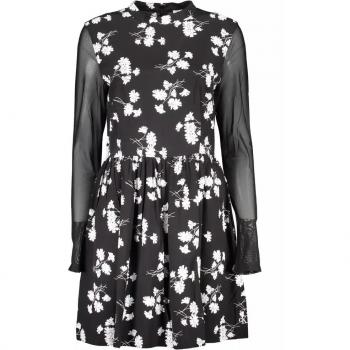 Elegant Sheer Long Sleeve Black Viscose Dress - XS