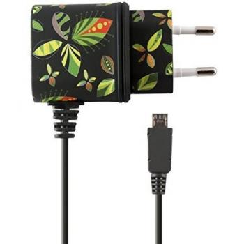 Ksix B1740CD02FN - Cargador directo 1A Micro USB, diseño de flores, color negro
