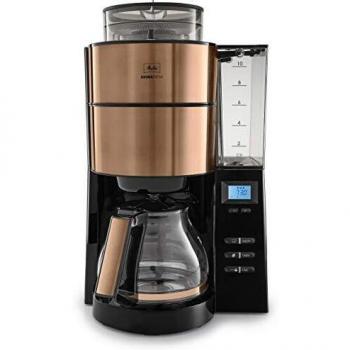 Cafetera de Filtro Melitta AromaFresh con Molinillo Integrado - Jarra de Vidrio - Función de Temporizador - Parada Anti-Goteo - 10 Tazas - Color Cobre (Modelo 1021-