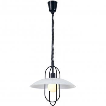 Lámpara colgante de techo Riva tipo domo Rise & Fall E27, negro mate, pantalla de cristal blanco ópalo, 1 bombilla, 77cm