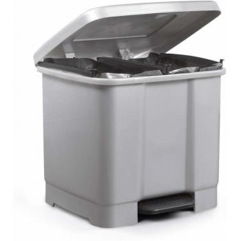 Metaltex 73701280 Cubo con Pedal, Dos Compartimentos, 33 litros, Gris