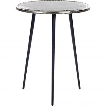 Mesa auxiliar de metal plateado y negro, redonda de 43 cm, estilo retro