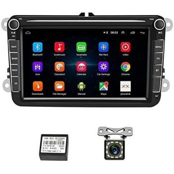 Radio Coche Android para VW, YYKJ Autoradio Bluetooth 8 Pantalla Táctil Estéreo Coche Soporte GPS BT FM USB TF Subwoofer Radio Tactil para Passat Jetta Skoda Polo Golf Touran con Cámara Respaldo