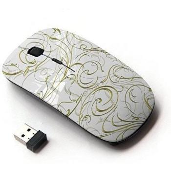 KOOLmouse [ Ratón óptico 2.4G inalámbrico ] [ Golden Floral Intricate Rich Bling White ]