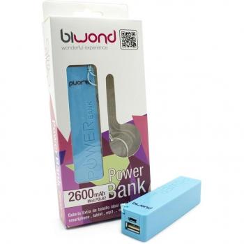Biwond 90264 - Batería portátil externa tipo llavero, 2600 mAh, color azul