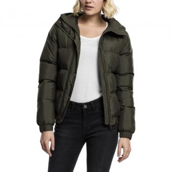 Urban Classics Ladies Hooded Puffer Jacket - Between-seasons Jacket, Olive, Dark Olive 551, Size S