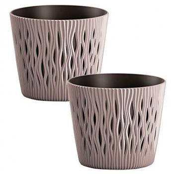 Maceta Redonda Sandy Round Wellhome en Color Mocca 15,8 cm, plástico, dimensiones 15,8 cm (largo) x 15,8 cm (ancho) x 13,8 cm (alto), incluye