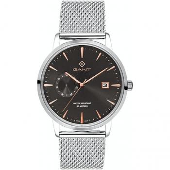 Reloj de Pulsera Gant G165005 para Hombre - Reloj analógico, caja de acero inoxidable, correa de cuero, resistencia al agua hasta 50 metros, esfera en color negro con detalles plateados, mecanismo de cuar