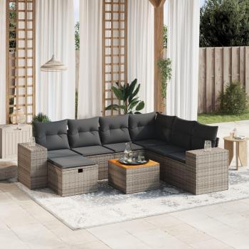 8-Piece Grey Poly Rattan Garden Sofa Set with Cushions