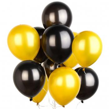 PuTwo Globos Dorados y Negros, Globos 100 Unidades de 12 Pulgadas Globos de Helio Paquete de Globos Negros y Globos Dorados para Decoracion Cumpleaños, Decoracion Bautizo, Decoracion Boda