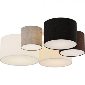 Plafón de techo Lindby Laurenz, 5 luces, 93 cm, marrón-beige, moderno, hecho de textura y tela para salón y comedor (E27)