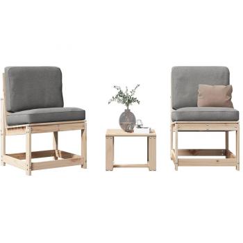Conjunto de jardín Hermes 2 sillones + 1 mesa, material natural, diseño moderno, apto para exteriores, incluye cojines