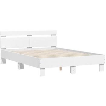 Estructura de cama con cabecero redondo de madera multicapa blanca 135x190 cm