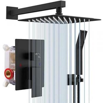 Negro Mate Sistema de Ducha - Grifos de Ducha Empotrados Set - Tecnología de Inyección de Aire de Última Generación - Regadera de Ducha Cuadrada 10\ - Instalación Fácil